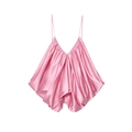 Top in raso rosa con elegante scollo a V e bordo plissettato dal design artistico - XS / Rosa