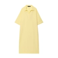 Short sleeve pure linen shirt dress in pale yellow with polo collar and chest pocket - XS / Light Yellow