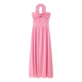 Elegantes rosa Neckholder-Trägerkleid mit Knotendetail und fließendem A-Linien-Chiffonrock - S / Rosa