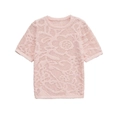 Pull en maille rose clair à manches courtes avec motif jacquard floral et col rond classique - S / Rose