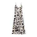 White sundress with black abstract print, hollow-out detail and metal ring ornament - XS / Black and White Print