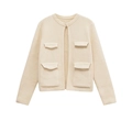 Cardigan classique en maille crème avec détails de poches et finition texturée pour un look minimaliste - S / Abricot