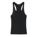 Schwarzes geripptes Racerback-Tanktop für Damen mit modischer Knopfleiste am Ausschnitt - S / Schwarz