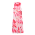 Abito midi in raso da donna con stampa floreale astratta tie-dye rossa e rosa - XS / Rosa