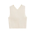 Minimalist cream white ribbed knit backless vest top shown in a flat lay display - S / Apricot