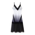 Lace拼接 ombre slip dress with deep V-neck and gradient black and white design - S / Black/White/Grey Gradient