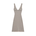 Robe en tricot sans manches à col en V avec rayures noires sur tissu beige côtelé - S / Gris