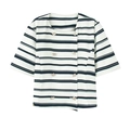 Gestreepte wit kort mouwjack voor dames met zilveren sterknopen in platte weergave - S / T-Shirts