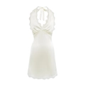 Camicia da notte in raso bianco con scollo all'americana e pizzo elegante - S / Beige