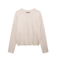 Maglione in maglia beige a girocollo con maniche lunghe e polsini a coste morbidi - S / Bianco latte