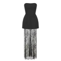 Detailansicht der transparenten floralen Spitze am schwarzen Schlauchkleid mit Wimpernsaum - XS / Oberteil Und Unterteil / Schwarz