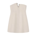 Elegant off-shoulder cream white dress with sparkling rhinestone V-neck detail - XS / Apricot