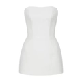 Detailed view of the structure and stitching on a white strapless mini dress with bust seams - S / Tops / White