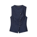 Dunkelblaue Jeansweste mit asymmetrischen Knöpfen und Rundhals in hochwertigem Stoff - S / Marineblaue Weste