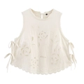 Haut sans manches en dentelle blanc cassé avec broderie florale et nœuds latéraux - XS / Abricot
