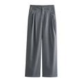 Women's high waist dark grey pinstripe wide leg trousers with a relaxed fit drape - S / Gray Pants