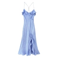 Light blue linen blend camisole dress with ruffled layers and a side slit detail - XS / Light Blue