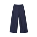 Damen Vintage High-Waist Weites Bein Hose aus Baumwollleinen in Dunkelblau Flachlage - S / Dunkelblaue Denimhose