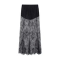 Elegante zwarte gebloemde kanten maxi-rok met verfijnd wimperkant detail aan de zoom - S / Skirts / Zwart