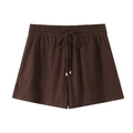 Dames casual korte broek van linnenmix in koffiebruin met trekkoord en elastiek - XS / koffiekleur