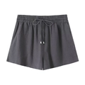 Casual donkergrijze linnenmix short voor dames met elastische tailleband en handig trekkoord - XS / Grijs
