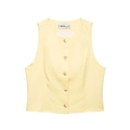 Chaleco sin mangas amarillo claro para mujer con cuello redondo y botones de resina - XS / Top Amarillo Pálido
