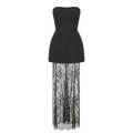 Elegante abito a fascia nero con gonna lunga in pizzo floreale trasparente sovrapposta - S / Top E Pantaloni / Nero