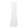 Elegant sleeveless white knit maxi dress with rib texture and belted waist detail - S / White