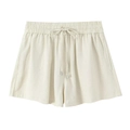 Dames casual linnenmix short in lichtbeige met elastische hoge taille en trekkoord - XS / Wit