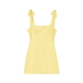 Women's yellow gingham mini dress with bow tie straps and slim fit A-line design - XS / Yellow