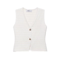 Chaleco de punto crema para mujer con cuello en V texturizado y botones dorados vintage - S / Tops