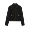 Short black wool-like jacket with zipper closure and silver-buttoned flap pockets - XS / Tops / Black