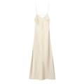 Elegante abito a sottoveste beige in tessuto effetto seta con spalline sottili - Bianco latte