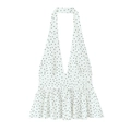 French style white chiffon halter top with black polka dots and irregular ruffled hemline - S / Polka Dot