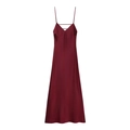 Elegante abito sottoveste in raso di seta rosso scuro con scollo a V e spalline - Borgogna