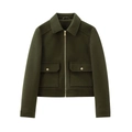 Giacca corta da donna verde scuro con cerniera e grandi tasche a patta con bottoni d'oro - XS / Verde Militare