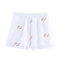 Detalle de pantalones cortos blancos con bordado de flores rosas y cintura elástica - S / Pantalones Cortos (Blanco)