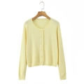 Cárdigan de punto amarillo claro con cuello redondo y bordes de encaje delicados - Talla única / Amarillo Claro