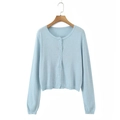 Cárdigan de punto azul claro con mangas largas, borde de encaje y cuello redondo - Talla única / Azul Crema
