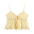 Hellgelbes Camisole-Top mit Blumenstickerei, Spitzenbesatz und Bindedetails vorne - XS / Gelb