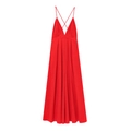 Abito lungo rosso con scollo a V, schiena scoperta, spalline sottili e vita a pieghe - XS / Rosso