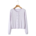 Cárdigan de punto violeta claro con ribetes ondulados y cuello redondo en percha - Talla única / Púrpura Taro