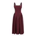 Vestido elegante línea A rojo vino sin mangas con escote cuadrado y falda plisada - S / Granate