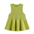 Women's sleeveless green ribbed knit top featuring a stylish peplum hem and round neckline - S / Green