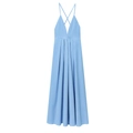 Abito lungo elegante celeste con schiena scoperta, scollo a V profondo e vita a pieghe - XS / Blu