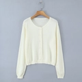 Cárdigan de punto crema elegante con cuello de encaje delicado y puños acanalados - Talla única / Blanco perla