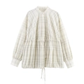 Plaid Langarm-Bomberhemdjacke mit Kordelzug in der Taille und Stehkragen in Beige - XS / Bedruckt