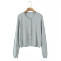 Light grey knit cardigan for women with a round neck and ribbed trim detail - One Size / Elegant Grey