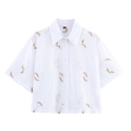 White short-sleeved shirt featuring delicate floral embroidery and eyelet details - S / Shirt (White)