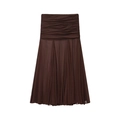 Deep brown midi skirt featuring elegant pleat design and translucent textured fabric - XS / Coffee